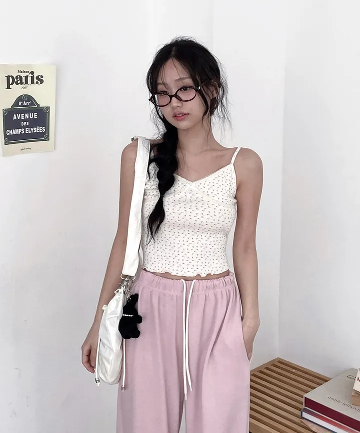 [러블리룩🫧💗] 럼블 잔꽃 패턴 플라워 레이스 골지 나시 가디건 세트 봄 가을 / 나시 가디건 레이어드 아우터 봄가디건 봄옷 뮤잉 상세 이미지 10