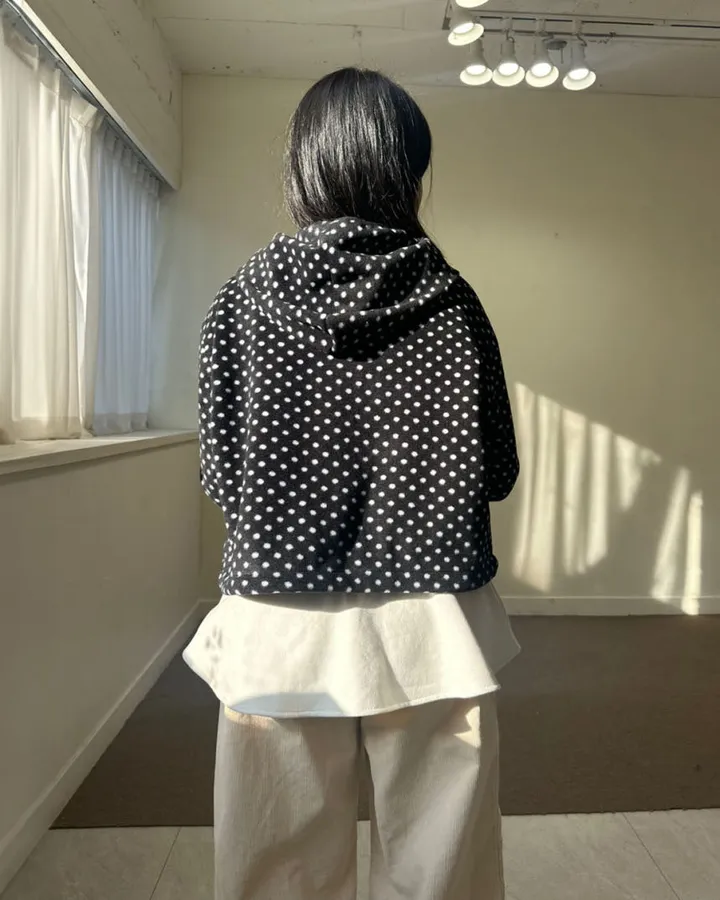 도트땡땡이 플리스후드집업 후리스자켓 겨울경량점퍼 (2colors) 상세 이미지 4