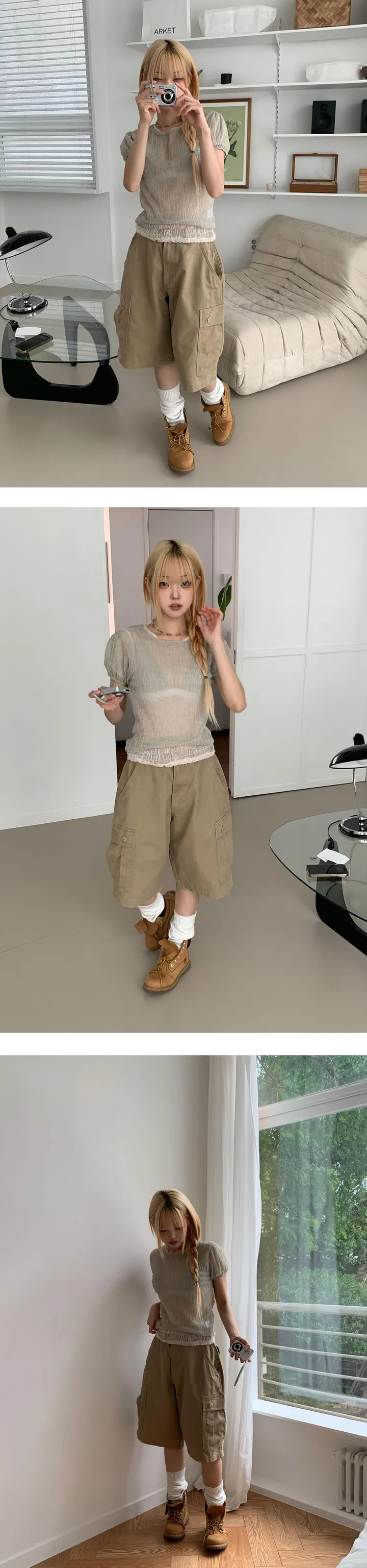 카멜 빈티지 카고 버뮤다 팬츠-2color 상세 이미지 6