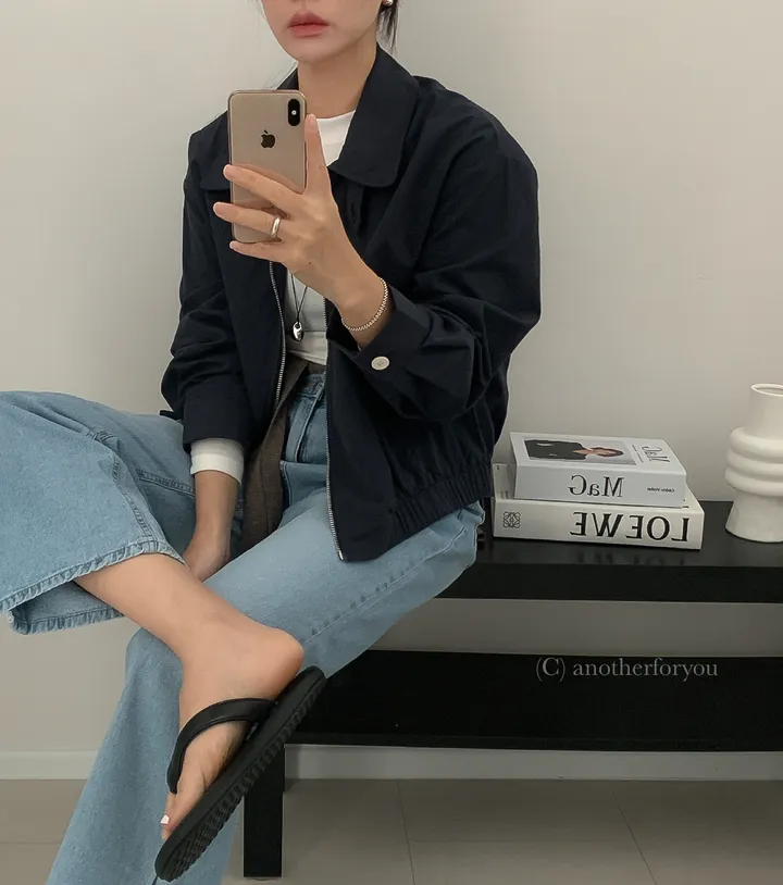 (스트라이프/무지) 바스락 코튼 카라 블루종 숏 점퍼 3col : 어나더포유 상세 이미지 18