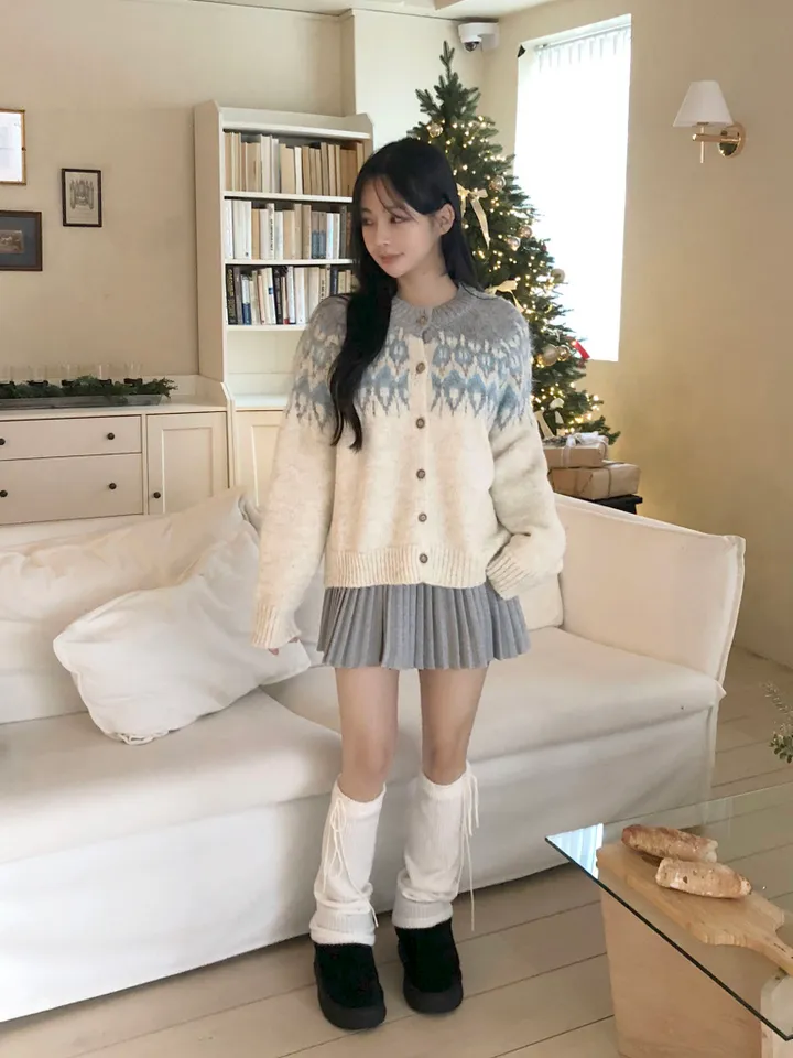 [기획특가❄눈꽃패턴!핏보장!]스노우 노르딕 파스텔 감성 가디건 3color 상세 이미지 12