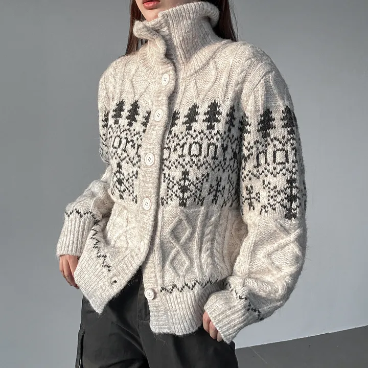 당일출고🚀[wool20%/두툼❄] 하이넥 스노우 패턴 노르딕 루즈핏 가디건 3color 상세 이미지 28
