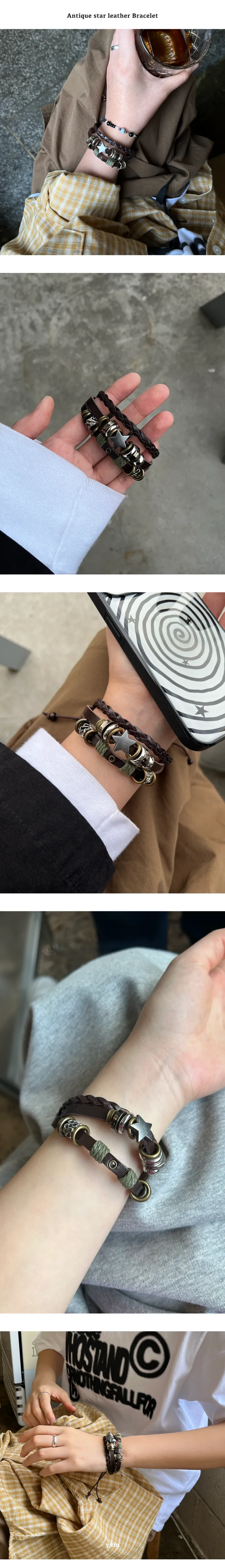 [ Antique star leather ] 엔틱 스타 가죽 팔찌 상세 이미지 1