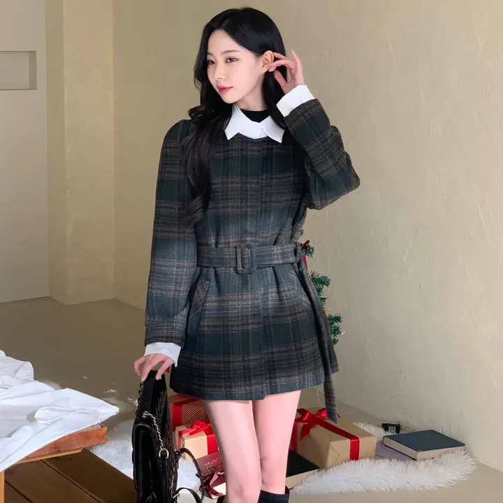 [신상🌹] 이브 벨트코트 / 벨트자켓 레이어드 자켓 체크자켓 체크코트 무스탕 하객룩 트위드자켓 하프코트 떡볶이코트 울자켓 모직자켓 핸드메이드 코트 숏코트 울코트 모직코트 퍼자켓 상세 이미지 30