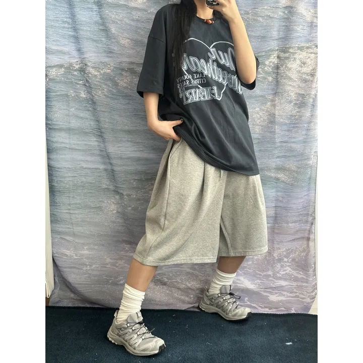 [UNISEX/기획특가/소장추천!/3size!]사이드 폴드 핀턱 포인트 루즈 와이드 벌룬 버뮤다 하프 트레이닝 팬츠(2color) 상세 이미지 51