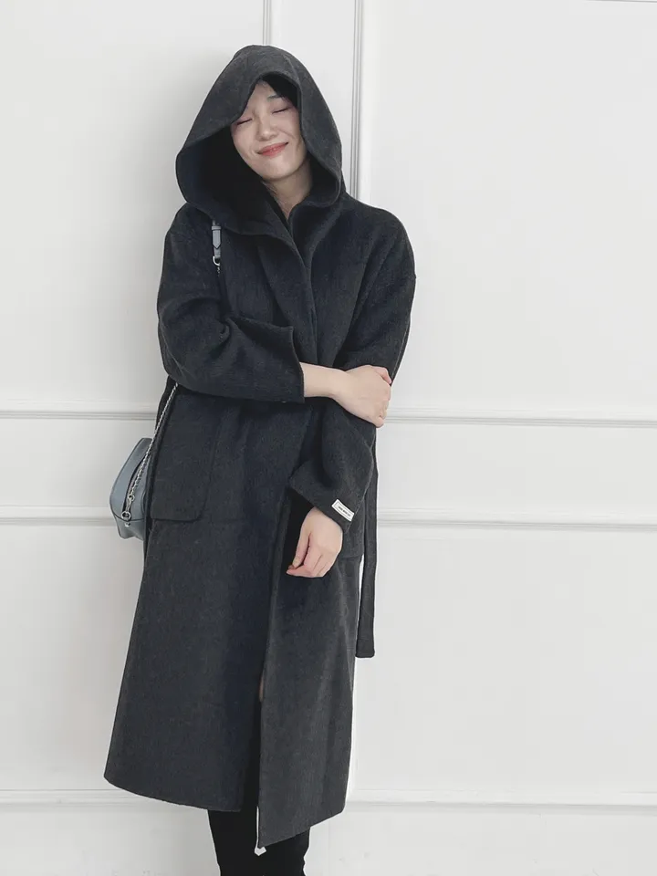 자체제작 원단부터 다른 핸드메이드 양모 후드코트 리얼빅사이즈, 가벼운코트,연말룩, 하객룩 110까지 상세 이미지 45