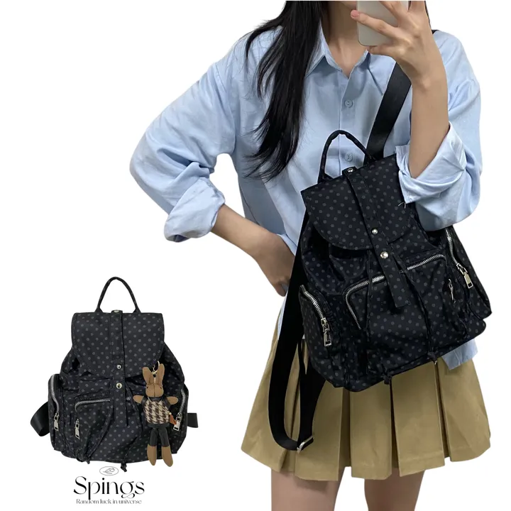 🖤 자체제작 / 봄신상 /  고퀄리티 🖤  도트 땡땡이 무지 심플 포켓 복조리 백팩 책가방 데일리 가방 상세 이미지 5