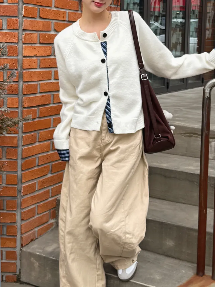 [5color/개강룩] 체크 배색 니트 가디건 상세 이미지 5