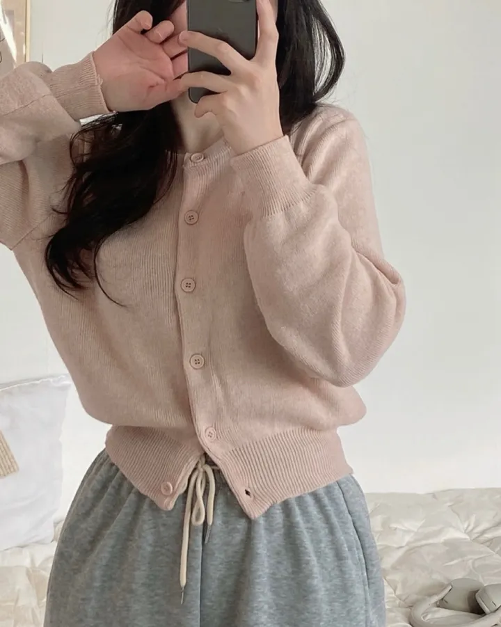 [데일리/인생핏] 라운드 무지 기본 긴팔 니트 가디건 상세 이미지 4