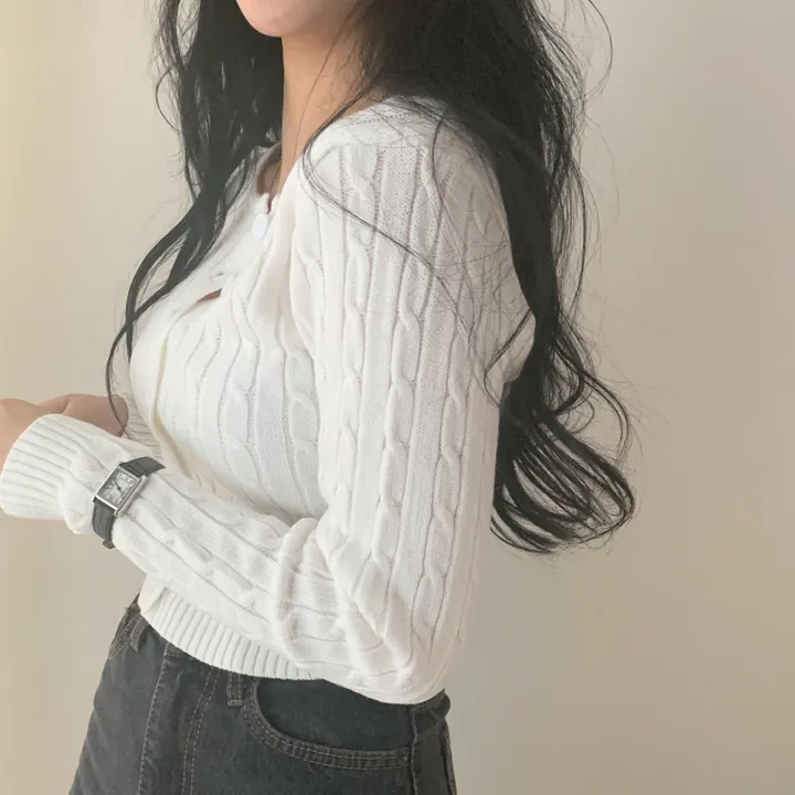 [핏보장] 페일 꽈배기 크롭 단추 골지니트 가디건;6col 상세 이미지 41