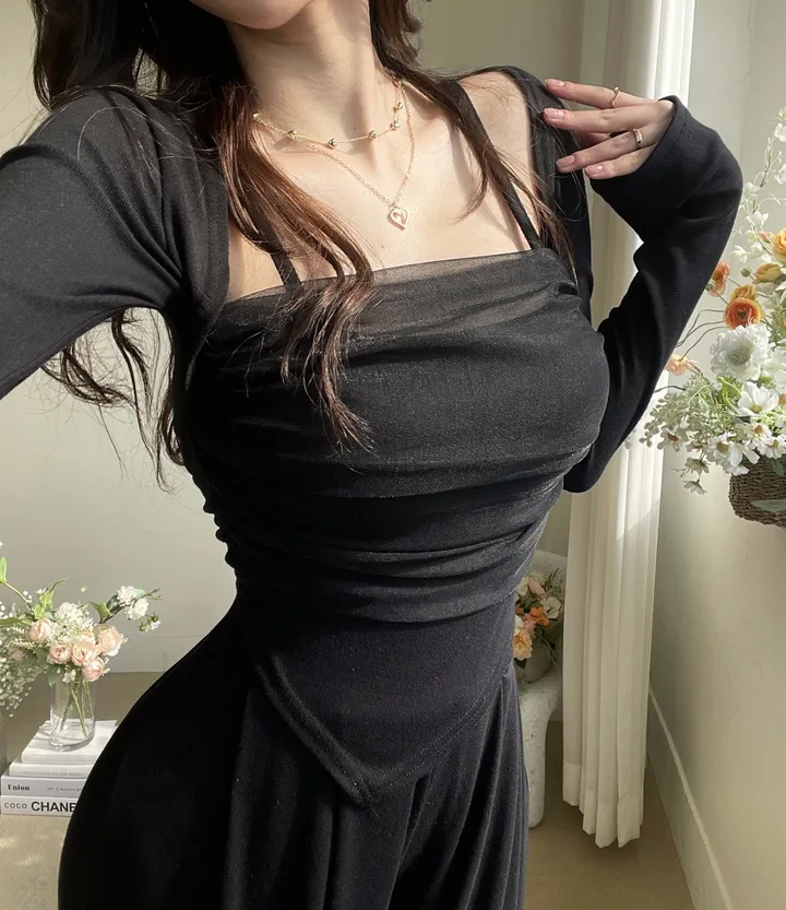당일🚚[컬러추가❤]4계절티 메쉬 망사 레이어드 볼레로 긴팔t 상세 이미지 29
