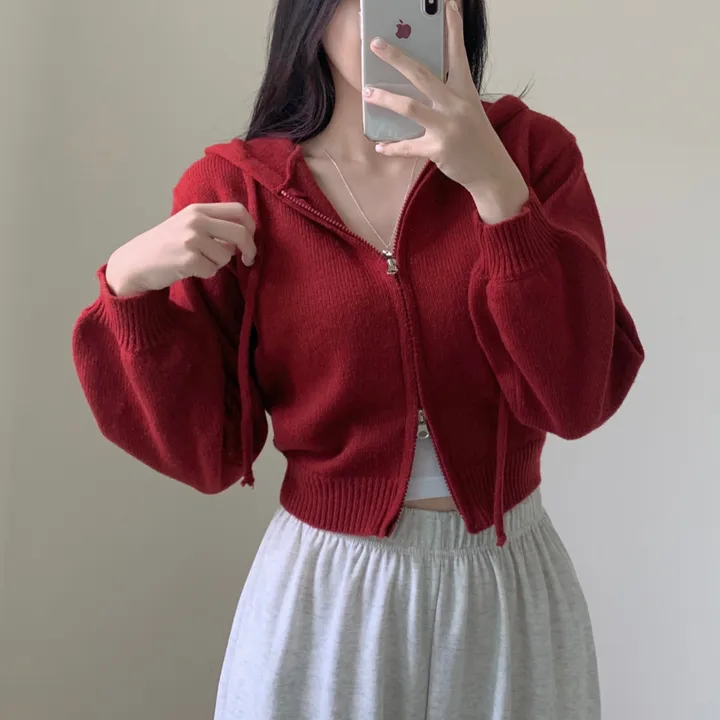 [아방핏🌈/7color] 레인보우 도톰 투웨이 크롭 니트 후드집업 가디건 도톰가디건 가디건 상세 이미지 13