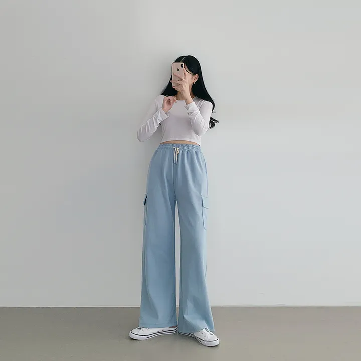 10가지 파스텔색감 숏앤롱 카고 트레이닝 와이드 팬츠  P0008040 상세 이미지 55