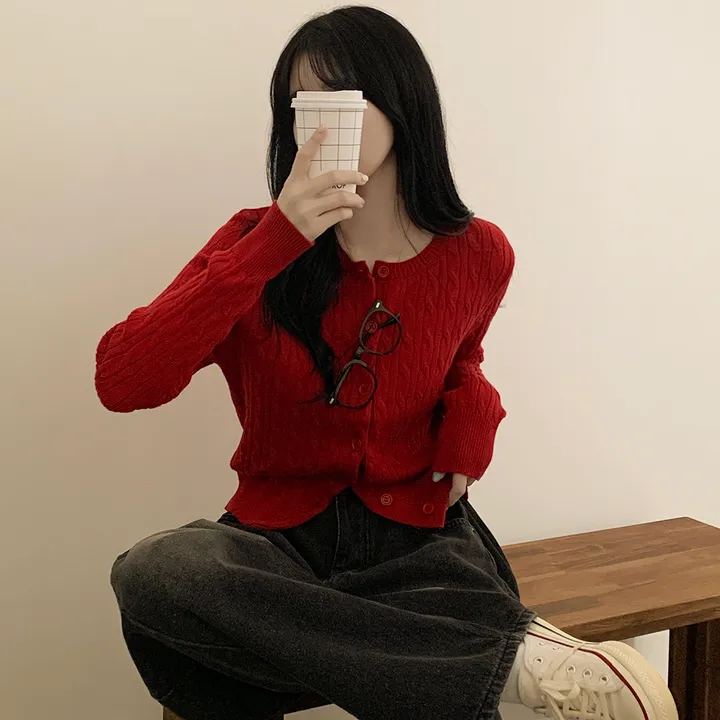 [고퀄!/가디건의 정석] 꽈배기 라운드 케이블 기본 세미크롭 긴팔 봄가디건 상세 이미지 13