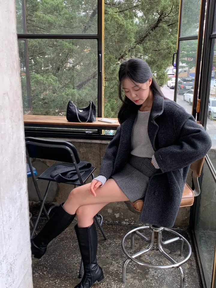 [Hand Made/울 100%] 드엘 하이넥 핸드메이드 벨트 하프 코트 하객룩 (4 color) 상세 이미지 32