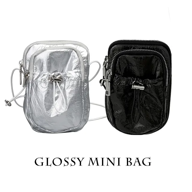 [3color]글로시 / 나일론 스토퍼 미니백 glossy mini crossbag (가벼운 데일리 가방 유니크 쁘띠 스트링 크로스백) 상세 이미지 1