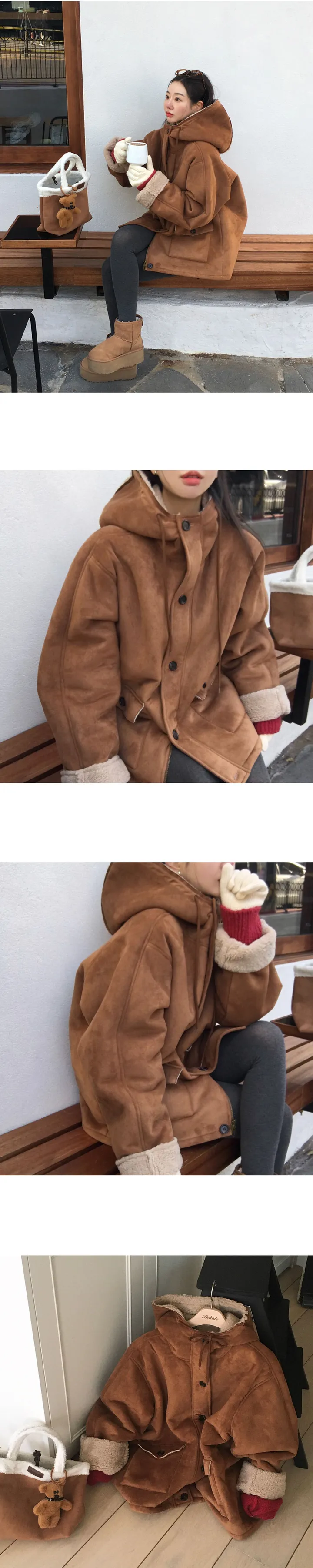 [당일출고][MADE/미디기장]베어드 스웨이드 양털 후드 무스탕 상세 이미지 3