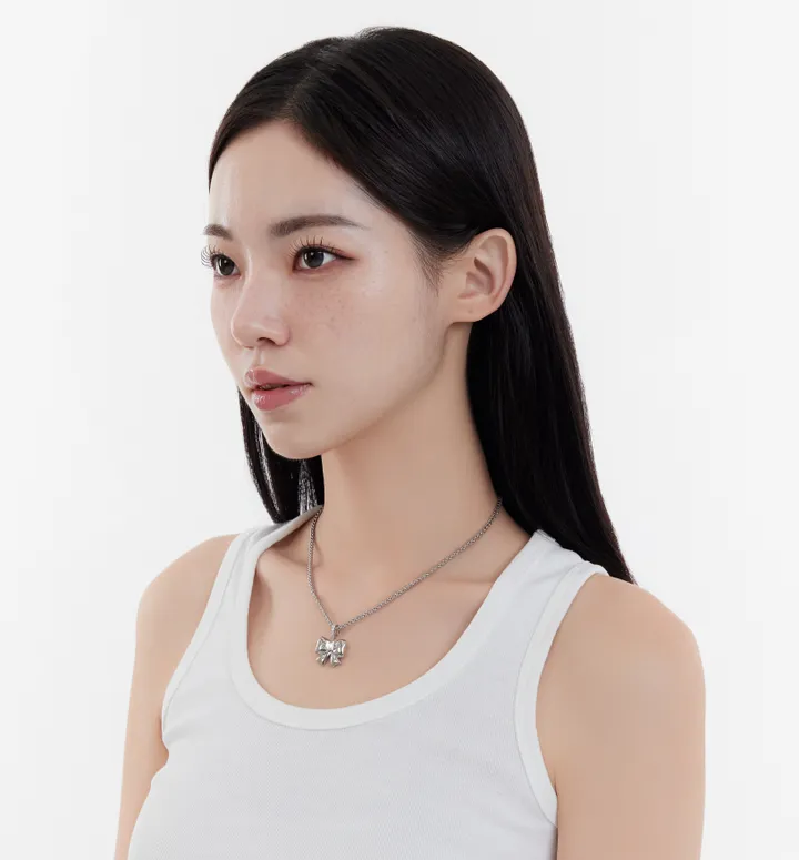 [신상할인]큐빅 블랙 실버 리본 목걸이 상세 이미지 9