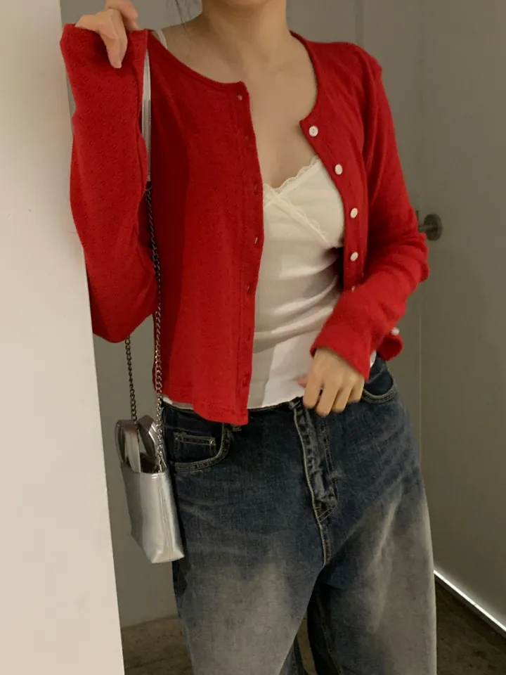 로렌 플라워 펀칭 크롭 라운드 가디건 상세 이미지 11