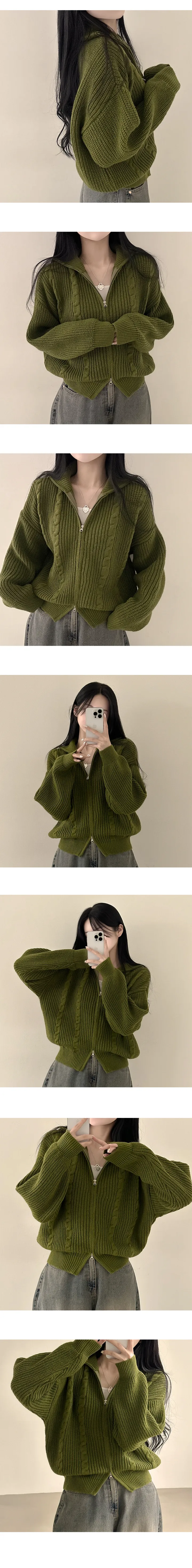 [데일리/아방핏] 말라보이는, 도톰 꽈배기 카라 투웨이 루즈핏 니트집업 가디건 (5color) 상세 이미지 6