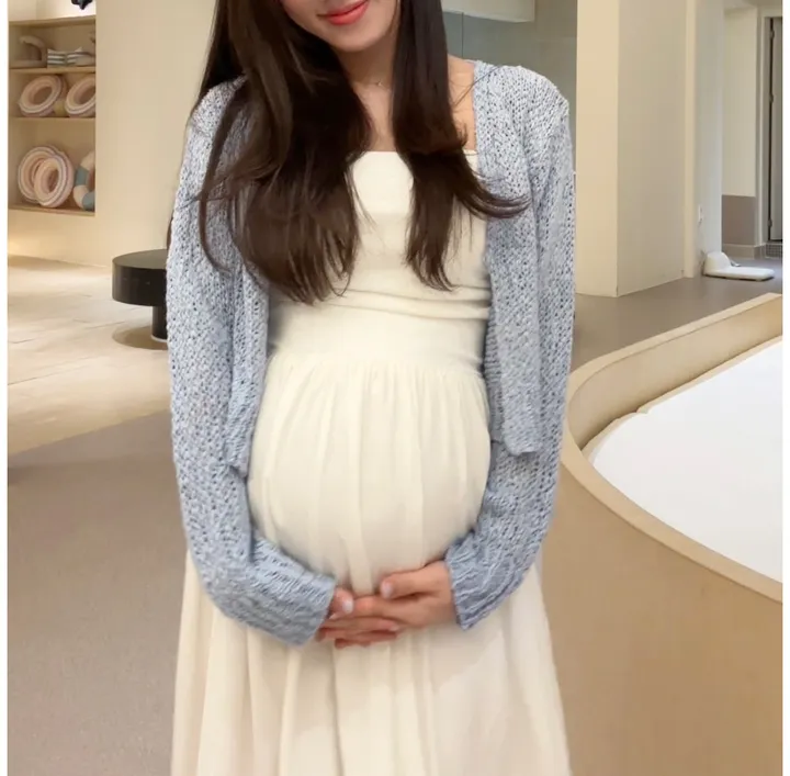 요거트 그물 니트 임산부가디건 파스텔 상세 이미지 20