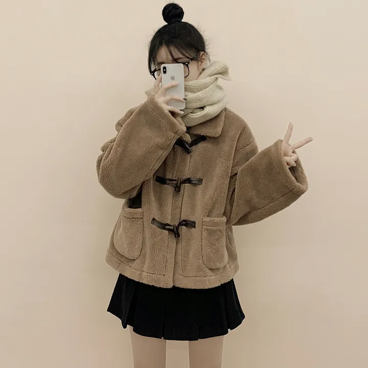 [귀여움/아방핏🧸] 도톰포근~ 양털 뽀글이 떡볶이 더플 자켓 테디베어 숏코트 상세 이미지 8