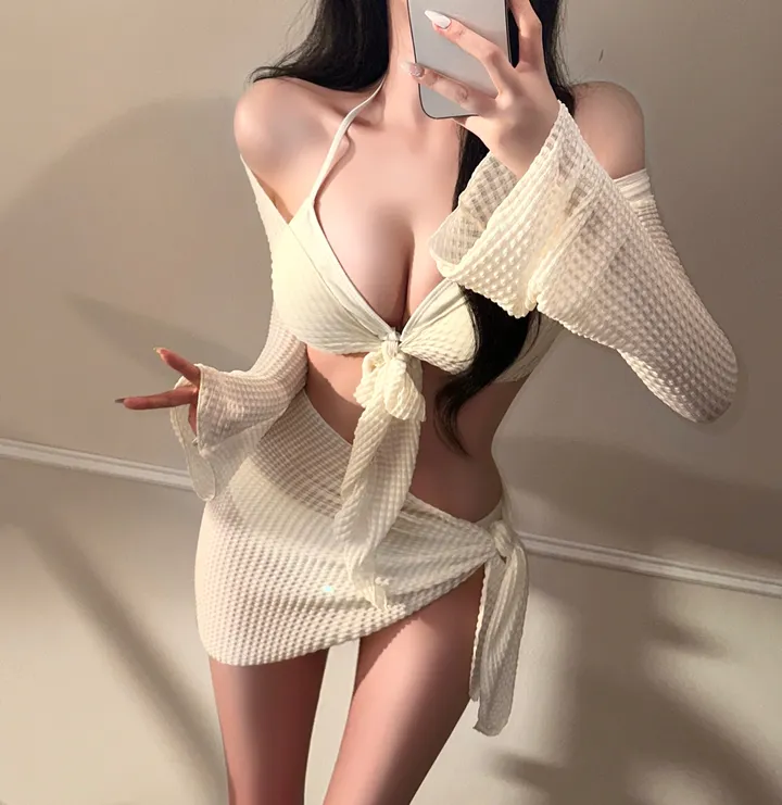 [최저가!!/리얼핏보장/4pcs] 여리 커버업 세트 섹시 글램 비키니 랩 스커트 + 크롭 가디건 수영복 비치웨어 모노키니 휴양지룩 호캉스 바캉스룩 해외여행 청순 분위기 여신 인생샷 상세 이미지 8