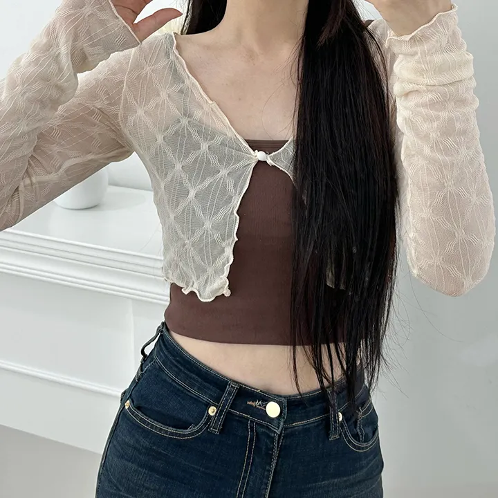 [살안타템/주문폭주] 다이아 시스루 크롭 물결 가디건 상세 이미지 5