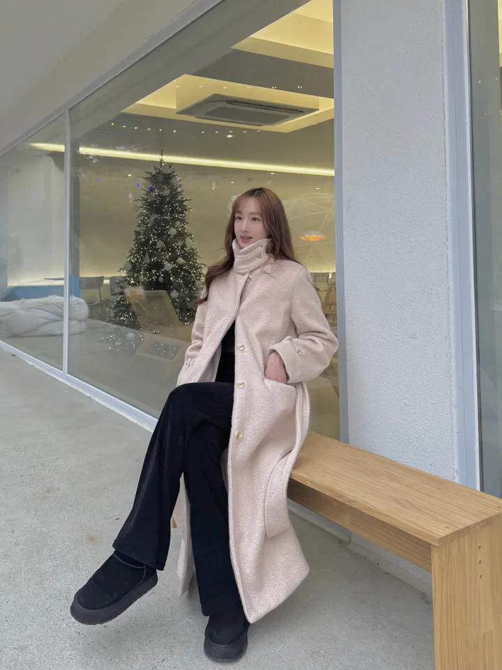 하이넥 부클 뽀글이 파스텔 허리 슬림 벨트 맥시 싱글 롱코트(3color)크리스마스룩 연말룩 상세 이미지 16