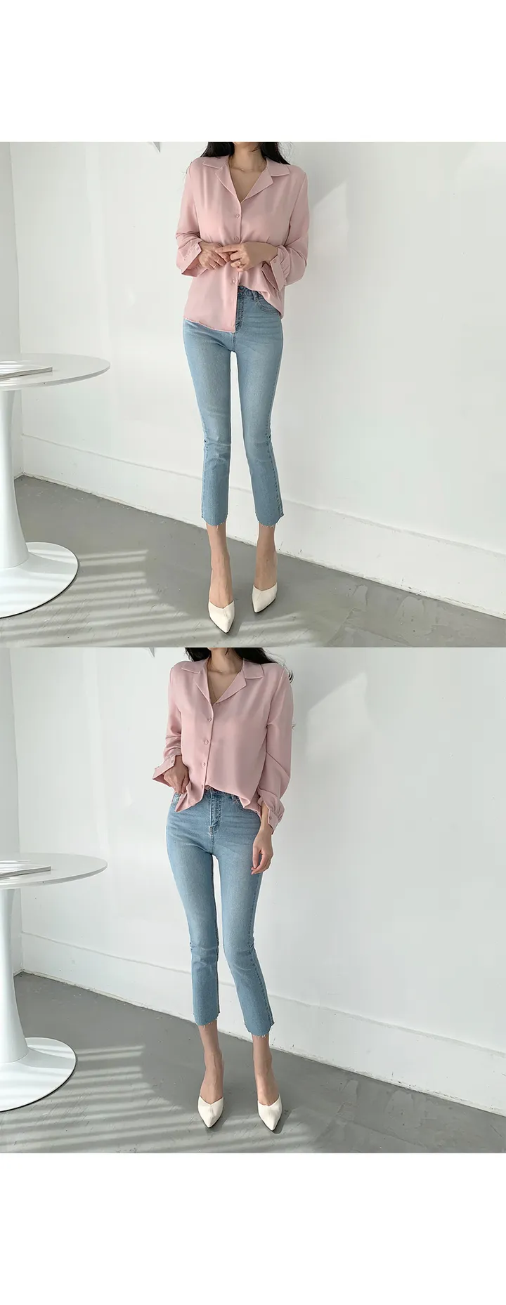 구김없는 오픈 카라 셔츠블라우스 55~L (10color) 상세 이미지 5