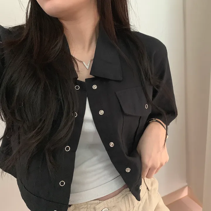 [여름*.*/핏보장🤍] 아몬드 야상 크롭 반팔 자켓 상세 이미지 30