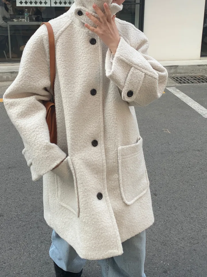 boucle high neck half coat (3color) 상세 이미지 2