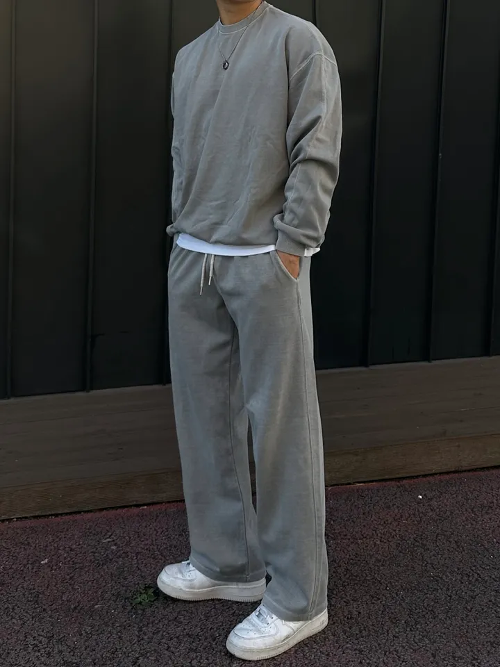 크롭~4XL/ 피그먼트 맨투맨 커플 트레이닝 세트 크롭 오버핏 남녀공용 팬츠 긴바지 겨울 봄 가을 커플룩 커플 시밀러룩 꾸안꾸 투피스 셋업 스트릿 남자 코디 데이트 빅사이즈 코마 상세 이미지 32