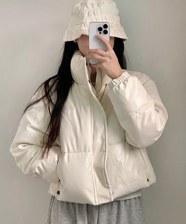 당일🚀재진행:(단독)사이즈O 원조핏 !  [ 고퀄 왕따숩~ ] 하이넥 레더 힙 크롭 가죽 숏 패딩 점퍼 자켓