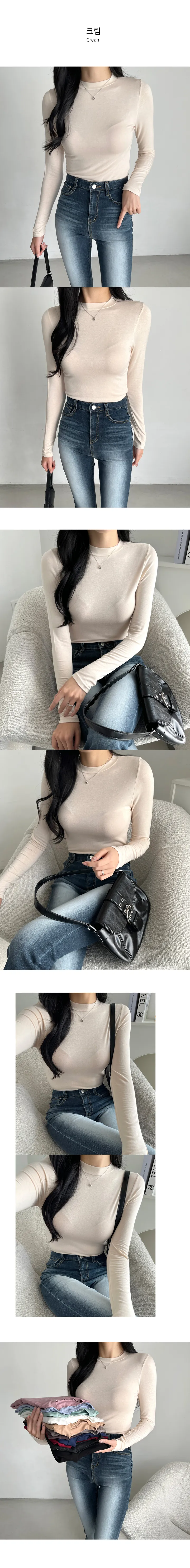 (쫀쫀/핏메이커) 늘씬핏 데일리 슬림 스판 긴팔 티셔츠 12color 이너 레이어드 무지 상세 이미지 12