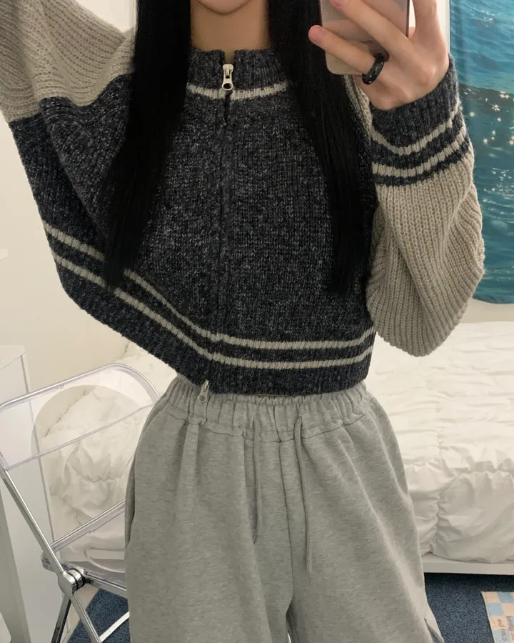 bori two way raglan crop Knit zip-up (3color) 상세 이미지 14