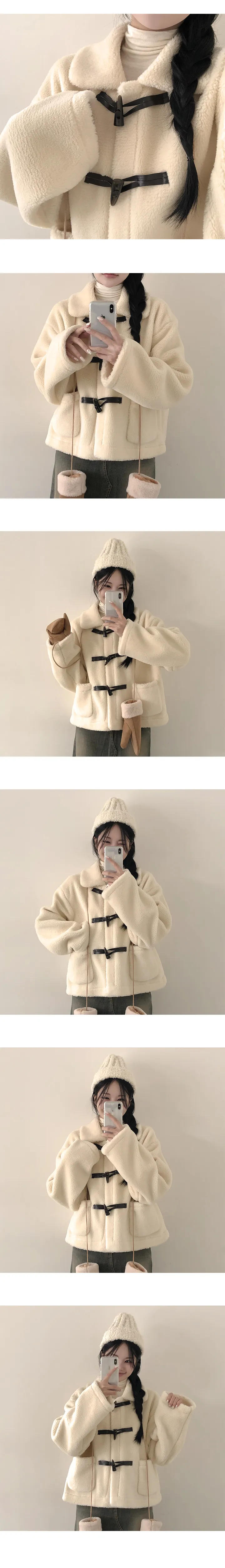 [도톰,폭닥🐻/러블리무드] 떡볶이 단추로 귀여움x2배, 밍크 양털 카라 포켓 더플 숏코트 (3color) 상세 이미지 6