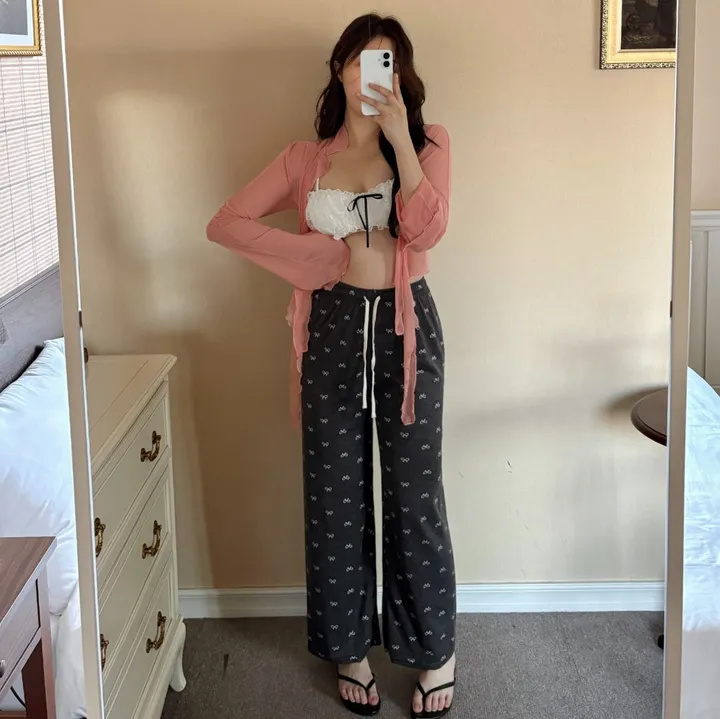 [휴양지팬츠/잠옷팬츠] 잔리본 밴딩 트레이닝팬츠 휴양지팬츠 세미와이드통바지 파자마바지 상세 이미지 15