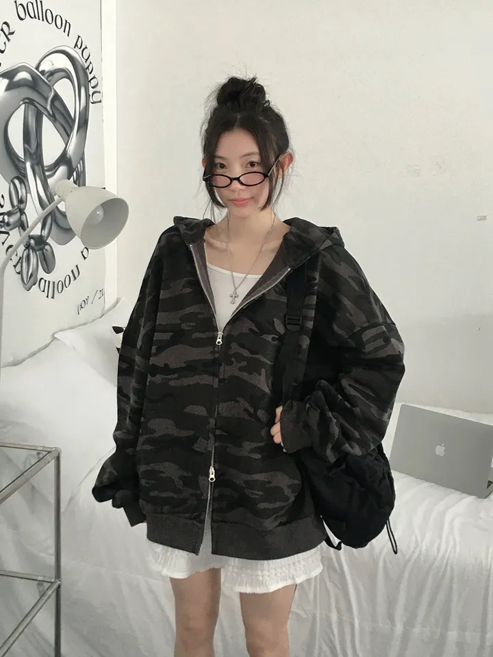 [핵오버핏🖤국내제작 *투웨이집업* 유니크 밀리터리 카모 오버핏 후드집업 남녀공용 커플템] 카모오버핏후드집업 상세 이미지 2