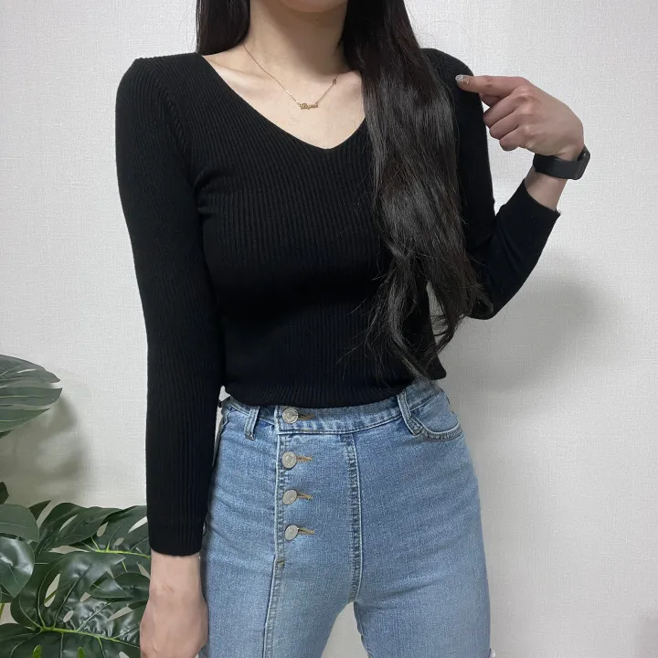 1000장 돌파! 🚀당일발송!🚀✨진짜최저가보장✨ 🎊봄까지 쭉!🎊 주문폭주 🎀리뷰극찬🎀 2개 구매시 묶음할인! 기본 슬림 골지 브이넥 니트 긴팔티 상세 이미지 43