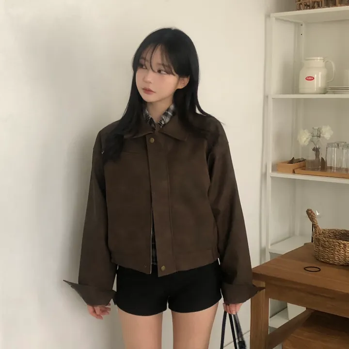 [고급레더!핏보장🤎]매트 무광 오버핏 가죽 레더 스웨이드 블루종 자켓 점퍼 2color 상세 이미지 4