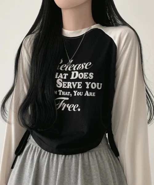 [옆셔링/허리잘록!] 프린팅 배색 나그랑 셔링 긴팔 티셔츠 [3color]