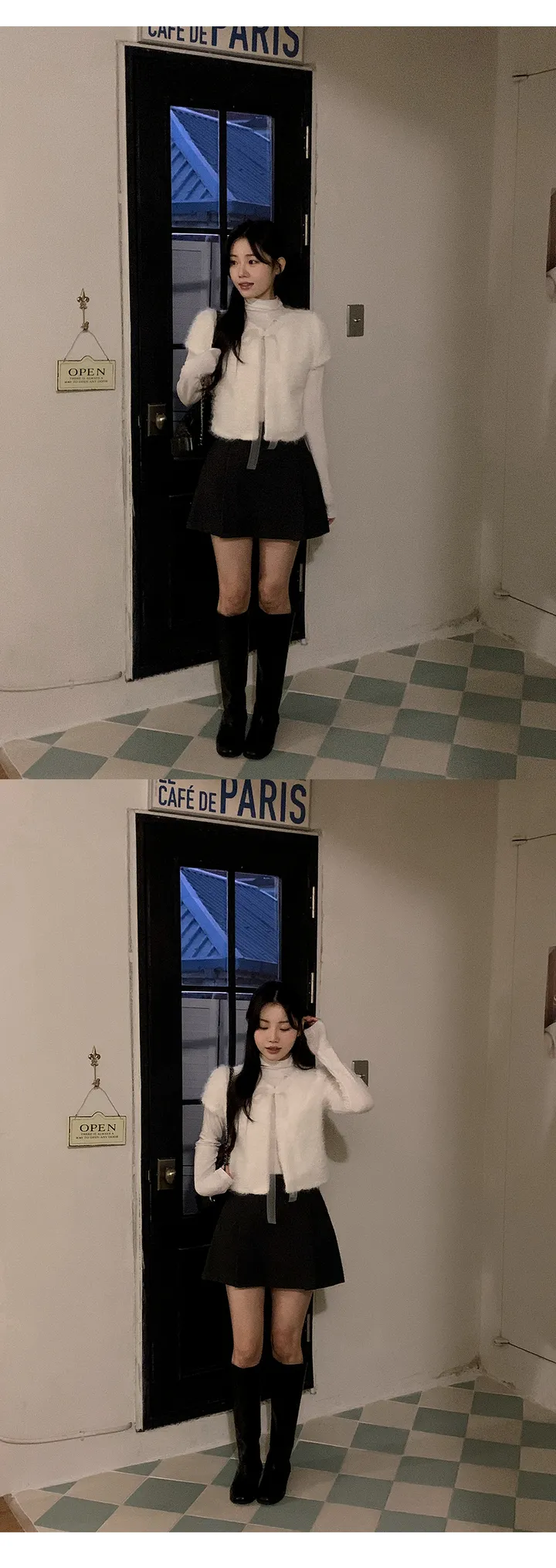 [하객룩][리본탈부착가능][리본 셋트][MADE][자체제작][국내 생산]스노우 시어 쉬폰 리본 퍼 반팔 가디건 (3color) 상세 이미지 10