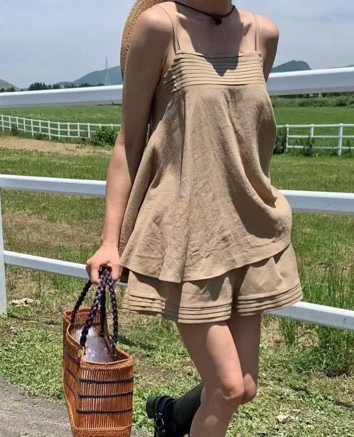 썸머 무드 핀턱 슬리브리스 + 반바지 SET 여름 휴가룩 바캉스 라운지룩 데일리 캐주얼 상세 이미지 18