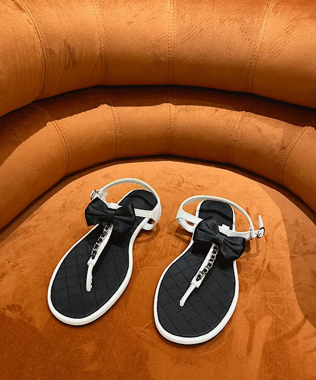 (수입샌들 고퀄리티) 리본 체인 스트랩 샌들