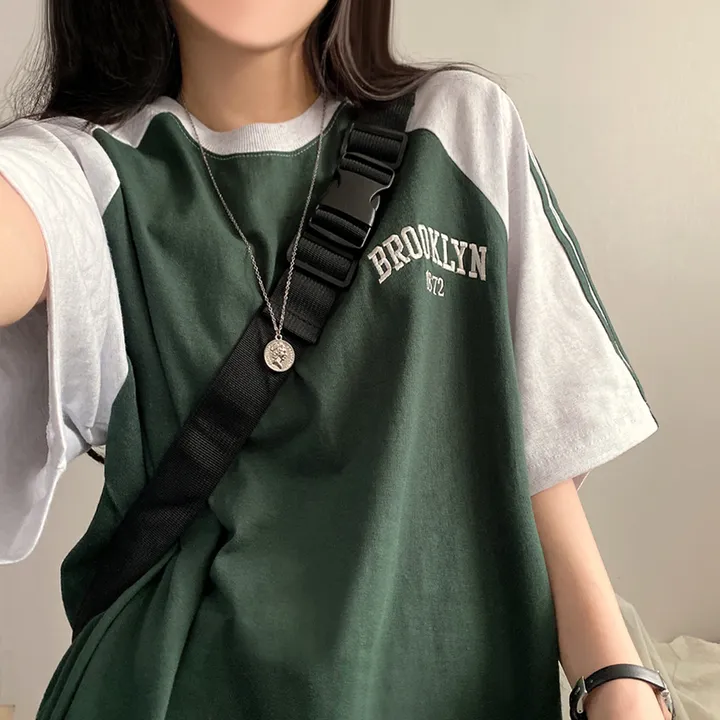 [예쁜/스포티!] 두줄 져지 배색 나그랑 브루클린 자수 데일리 반팔티T 5color 상세 이미지 8