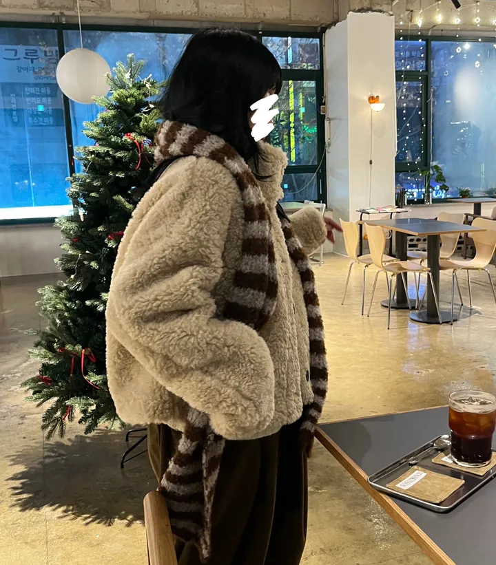 [도톰따뜻/털빠짐X] 테디 하이넥 양털 뽀글이 무스탕 자켓 양털무스탕 숏자켓 퍼자켓 양털패딩 양털코트 상세 이미지 26