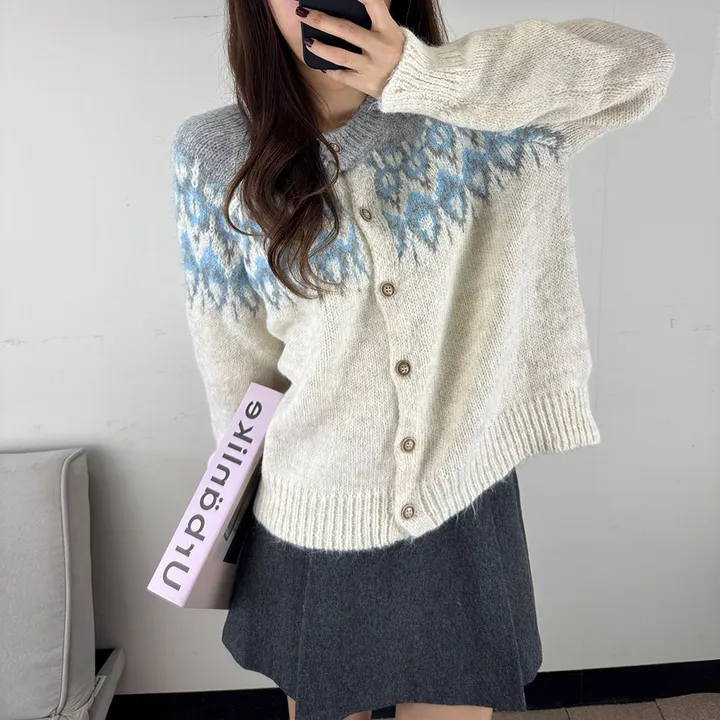 [당일발송] 3Color 앙고라 다이아 노르딕 니트 긴팔 가디건*1363 상세 이미지 9