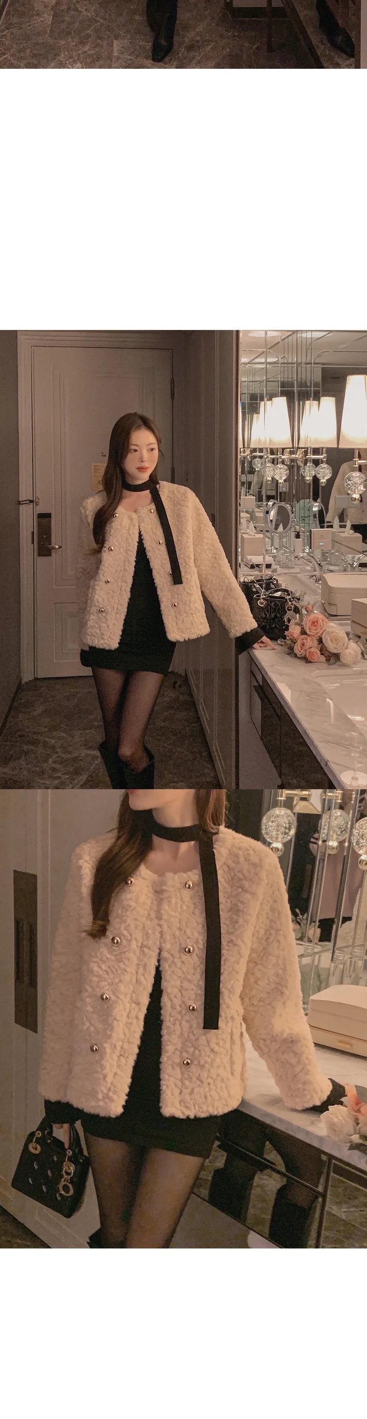 [고퀄/퍼자켓/하객룩] 로민 노카라 라운드넥 금장버튼 더블버튼 포켓 페이크퍼 오픈 자켓 상세 이미지 25
