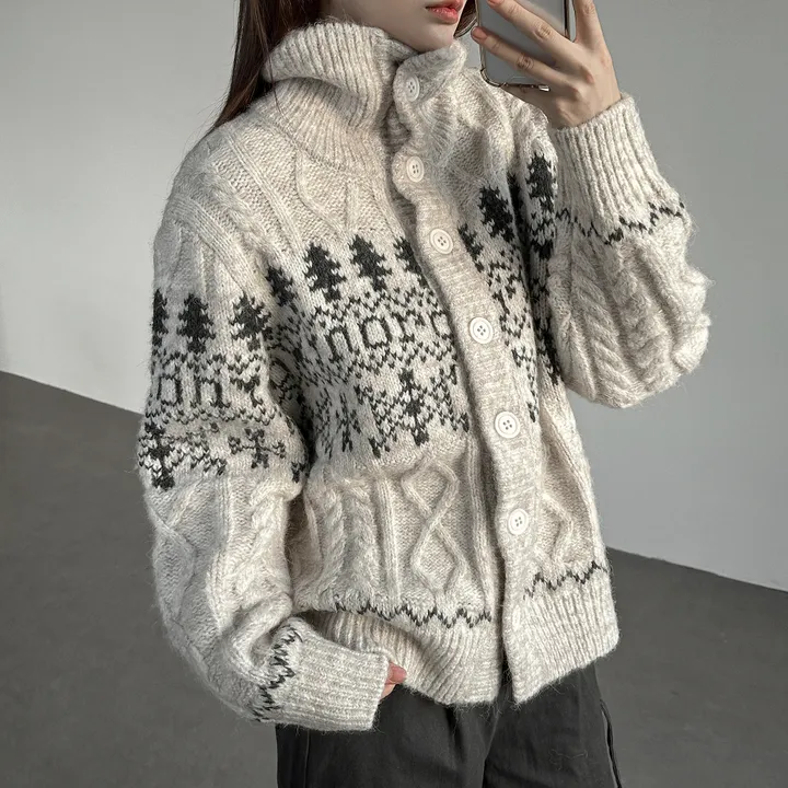 당일출고🚀[wool20%/두툼❄] 하이넥 스노우 패턴 노르딕 루즈핏 가디건 3color 상세 이미지 24